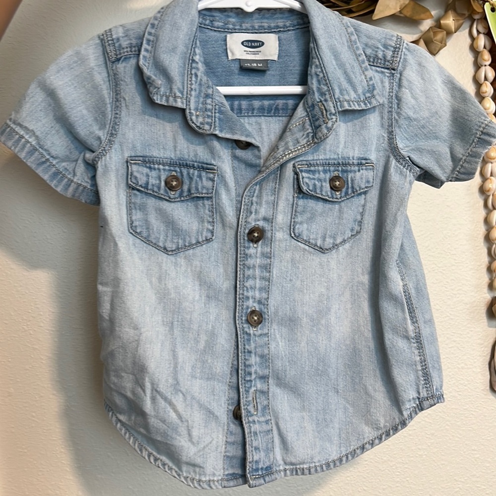 DENIM JEANS OLD NAVY CASUAL BUTTON UP DOWN SHORT SLEEVE UTILITY POCKETS 12-18M​​